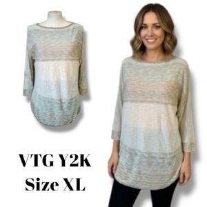 212 New York TWO ONE TWO Sweater Vintage Y2K Blue/Tan Striped Lightweight XL